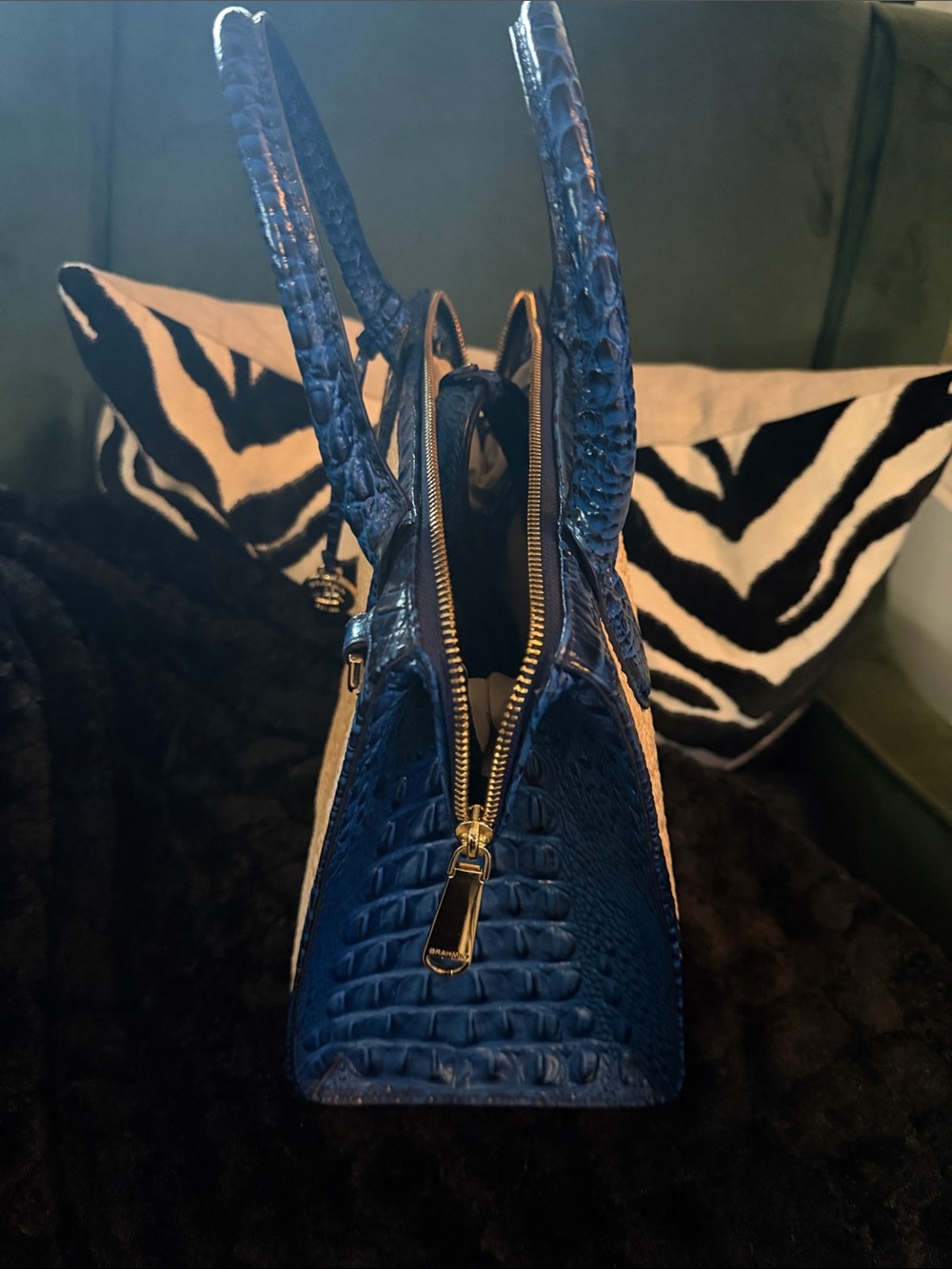 Brahmin Blue Trim Woven Satchel - Picture 13 of 13